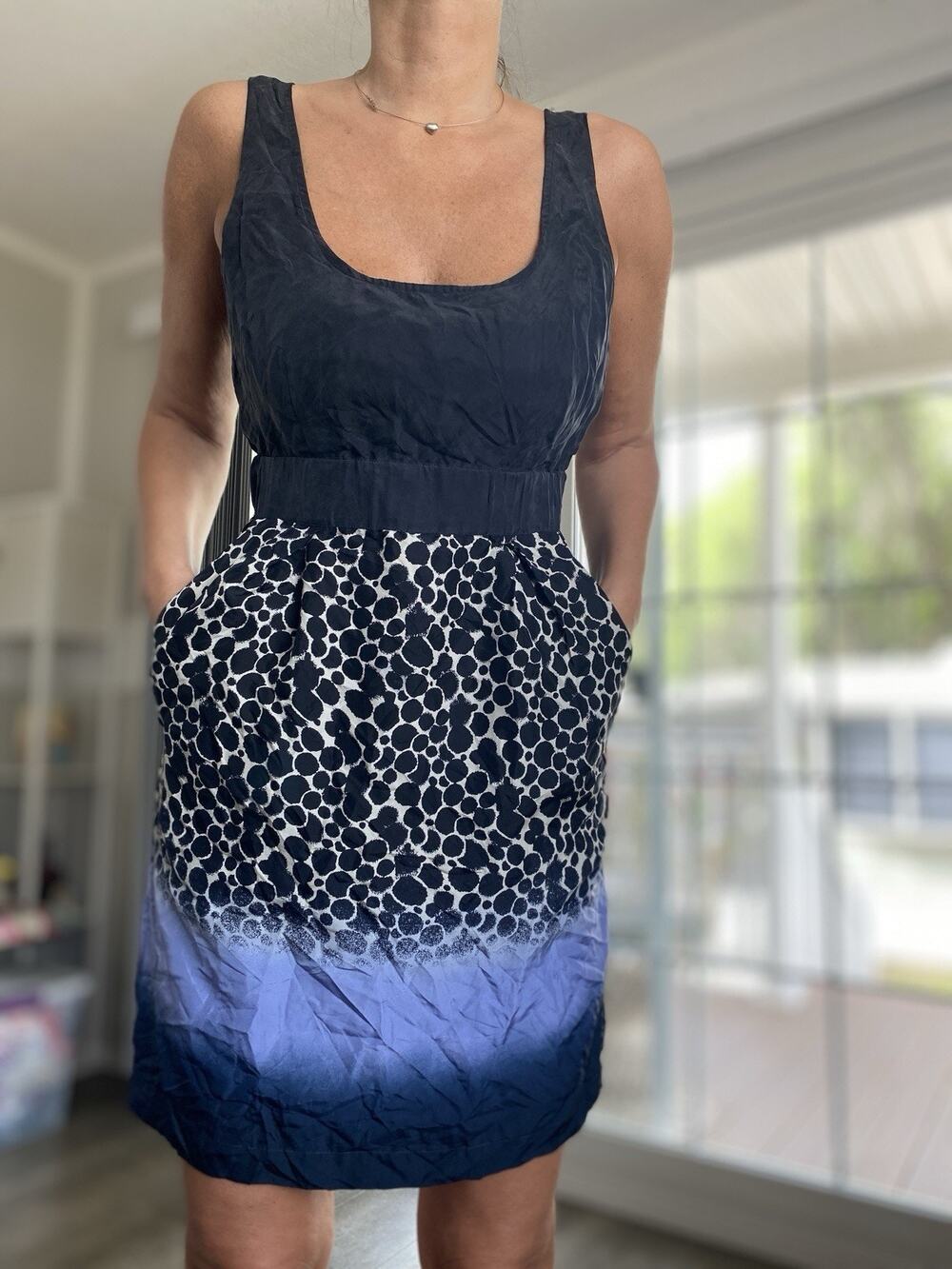 ANTHROPOLOGIE Maeve Silk Spotted Ombré Colorblock Slip Dress M